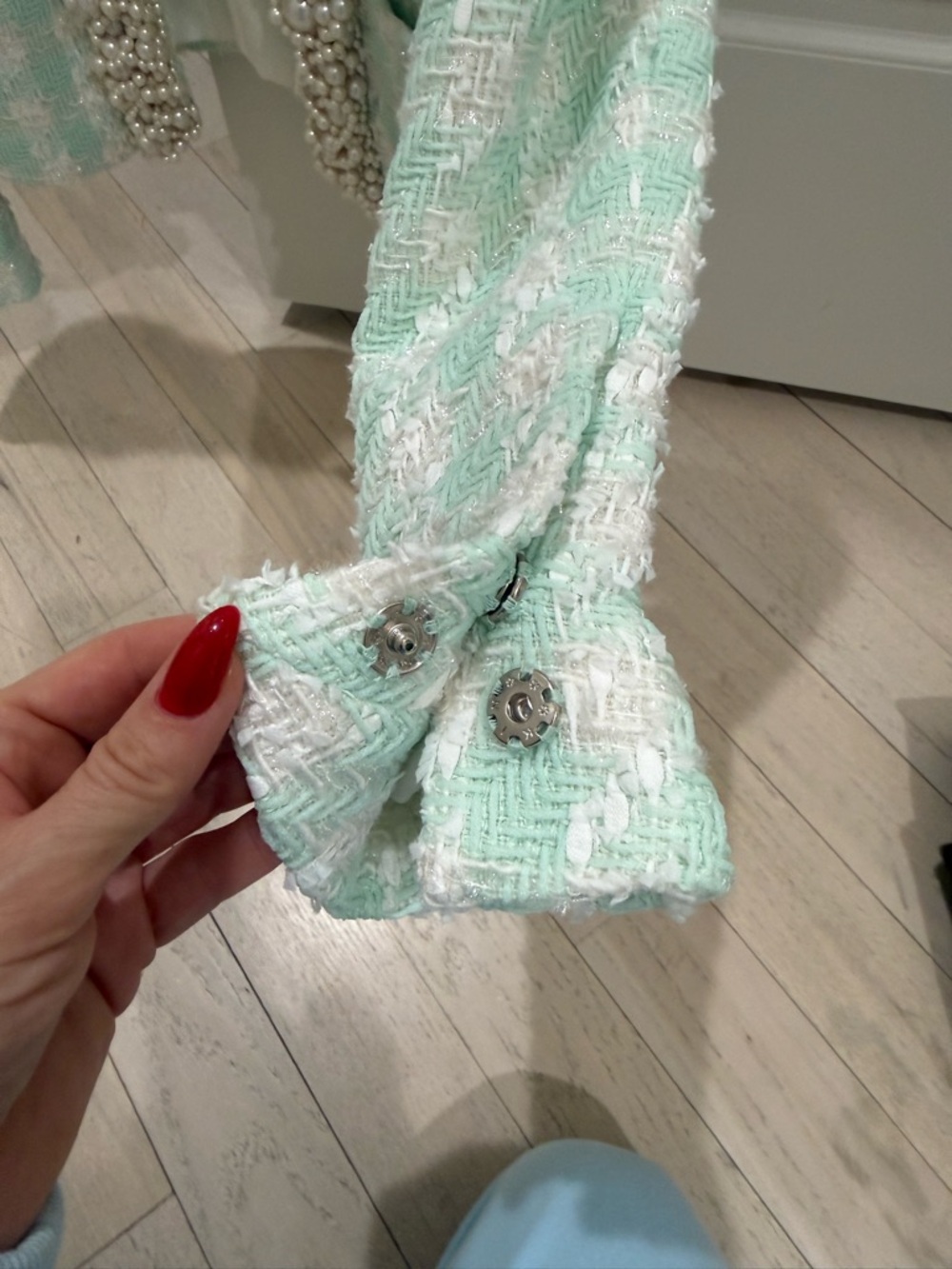 Balmain Mint Green Pearl-Trim Tweed Blazer - Picture 7 of 7